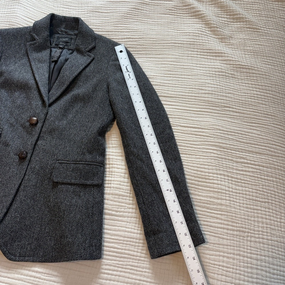 J CREW Womens Sz 4 Gray Black Herringbone Wool Button Lined Jacket Blazer - Picture 8 of 8